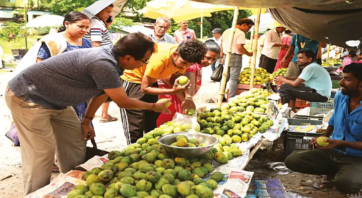 বালুরঘাটে আন্দোলন সেতুর  পাশে জমজমাট আমের বাজার