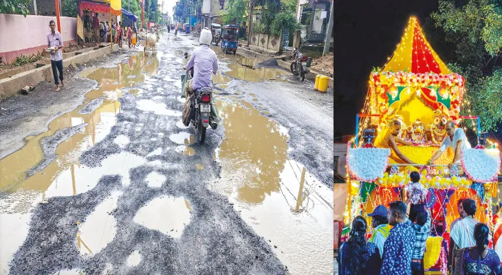 বেহাল রাস্তায় গড়াল না রথের চাকা ভক্তিবেদান্ত আশ্রমের ভক্তদের মন খারাপ