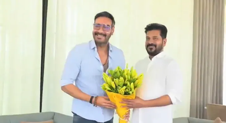 দিল্লিতে তেলেঙ্গানার মুখ্যমন্ত্রী রেবন্ত রেড্ডির সঙ্গে দেখা করলেন অভিনেতা অজয় দেবগণ