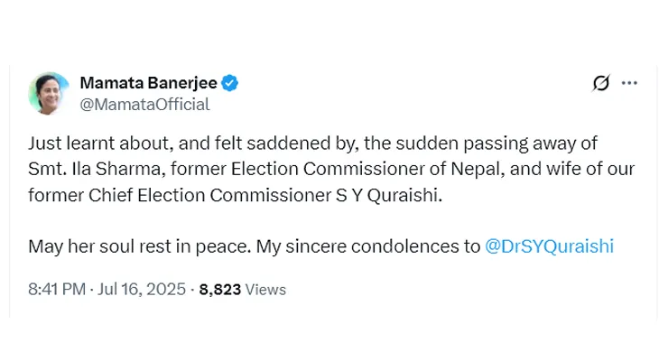 নেপালের প্রাক্তন নির্বাচন কমিশনার ইলা শর্মার মৃত্যুতে শোকজ্ঞাপন মুখ্যমন্ত্রী মমতা বন্দ্যোপাধ্যায়ের
