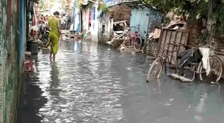 অল্প বৃষ্টিতেই জঙ্গিপুরের একাধিক ওয়ার্ডের রাস্তায় জল জমে ভোগান্তি