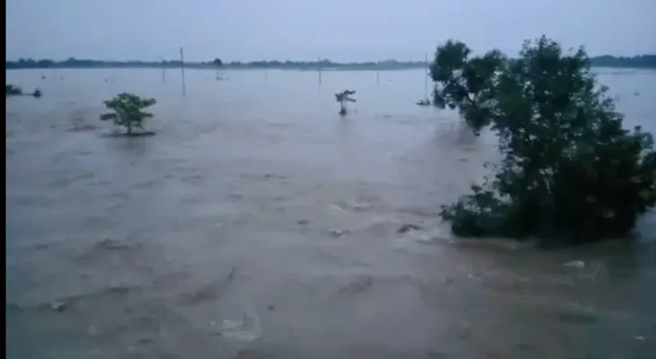ব্রাহ্মণী নদীর কাটা বাঁধ দিয়ে জল ঢুকে ফের প্লাবিত মুর্শিদাবাদের খরগ্রাম ব্লকের ঝিল্লি পঞ্চায়েত এলাকার একাধিক গ্রাম