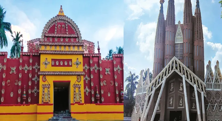 দুর্গাপুজোর থিমে এক টুকরো গ্রাম  থেকে বিদেশি স্থাপত্যের খণ্ডচিত্র