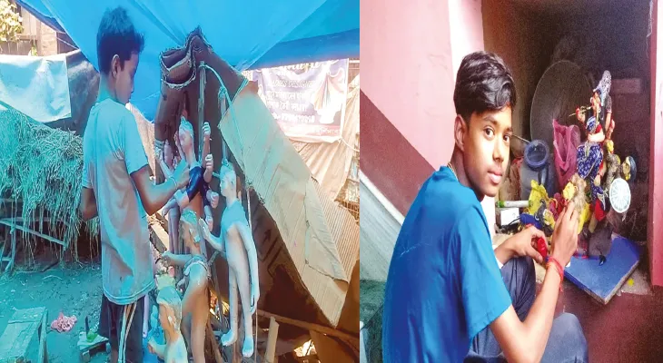 অভয় ও ঈশানের হাতে গড়ে উঠছে দুর্গা, দুই কিশোরের প্রতিভার তারিফ
