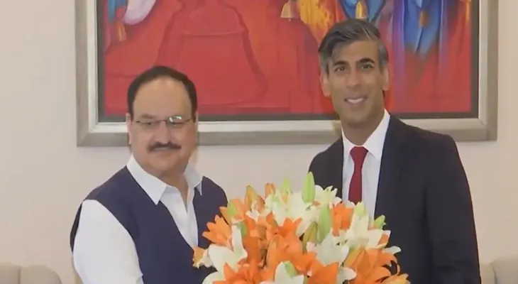 দিল্লিতে কেন্দ্রীয় মন্ত্রী তথা বিজেপির সর্বভারতীয় সভাপতি জে পি নাড্ডার সঙ্গে দেখা করলেন ব্রিটেনের প্রাক্তন প্রধানমন্ত্রী ঋষি সুনাক