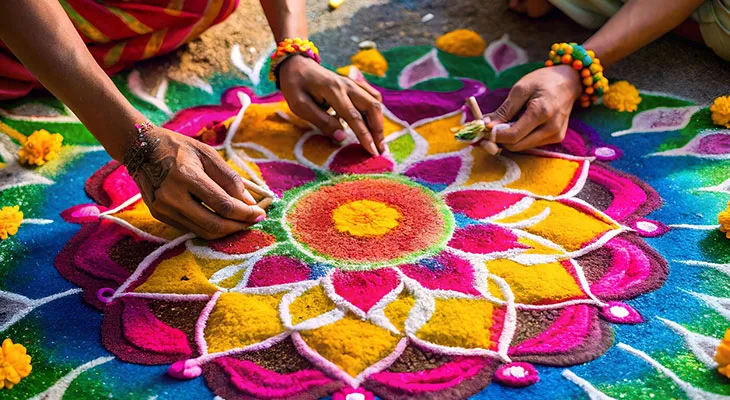 রঙ্গোলি আঁকার চল বেড়েছে বাঙালি বাড়িতে, বিক্রেতারা খুশি