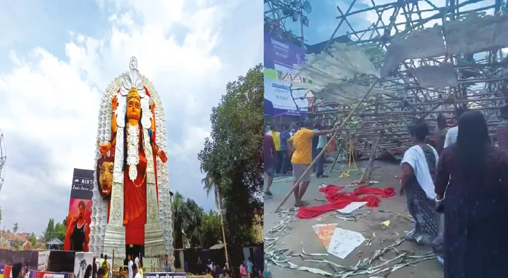 দমকা হাওয়া, বৃহত্তম জগদ্ধাত্রীর কাঠামো ভেঙে পড়ল চন্দননগরে, বারাসতে কালীপুজোর তোরণ ভেঙে দীর্ঘ যানজট টাকি রোডে