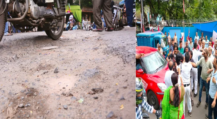 ক্রমশ বেহাল হচ্ছে শৈলেন মান্না সরণি সংস্কারের দাবিতে বিক্ষোভ স্থানীয় বাসিন্দাদের