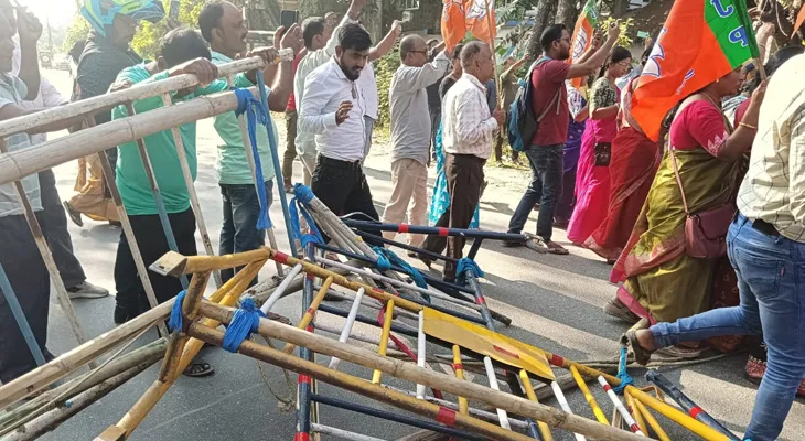 খুনের ঘটনায় অভিযুক্ত রাজগঞ্জের বিডিও প্রশান্ত বর্মনকে গ্রেফতারের দাবিতে বিজেপির মিছিল ঘিরে উত্তেজনা