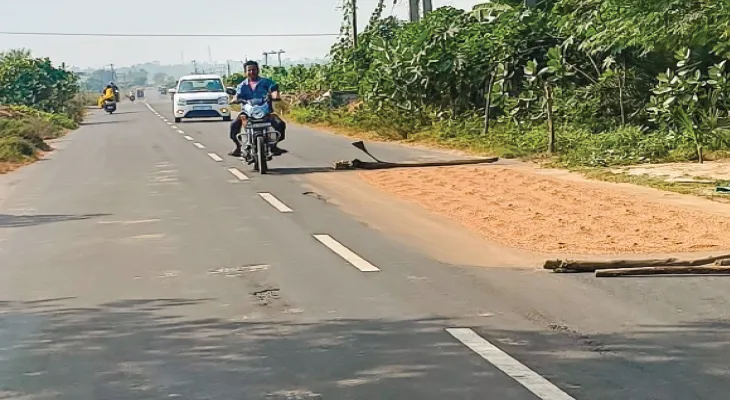 মানকর-গুসকরা রাস্তাজুড়ে শুকানো হচ্ছে ধান, বাড়ছে দুর্ঘটনার আশঙ্কা