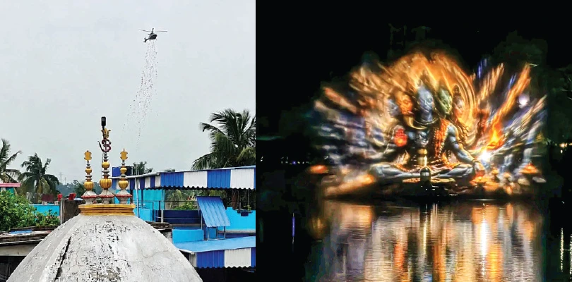শ্রাবণী মেলায় আলোয় সেজেছে তারকেশ্বর, কপ্টার থেকে ফুলবৃষ্টি