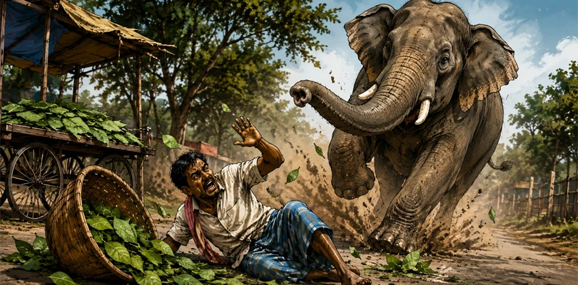 আচমকা হাতির হামলা, প্রাণ গেল পাতাওয়ালার