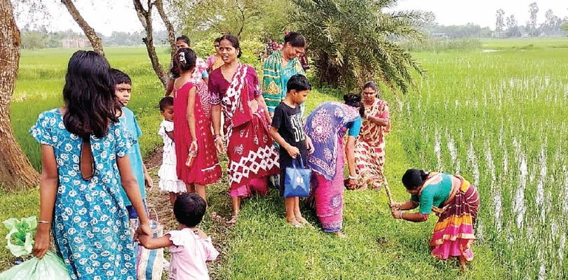 বজ্রপাতে মৃত্যু ঠেকাতে কুলতলিতে রাস্তার ধারে তাল গাছের আঁটি বসাচ্ছেন মহিলারা