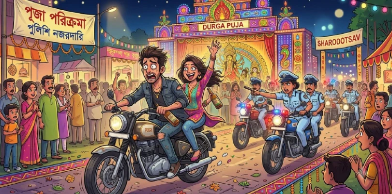 নেশাগ্রস্ত রোমিও সহ যুবতীদের বেয়াদপি রুখতে মেশিন হাতে মণ্ডপে ঘুরবে পুলিশ