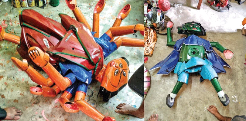 বাইকের ভাঙাচোরা সামগ্রী দিয়ে দুর্গা, চমক নন্দননগরে বৃদ্ধ মেকানিকের
