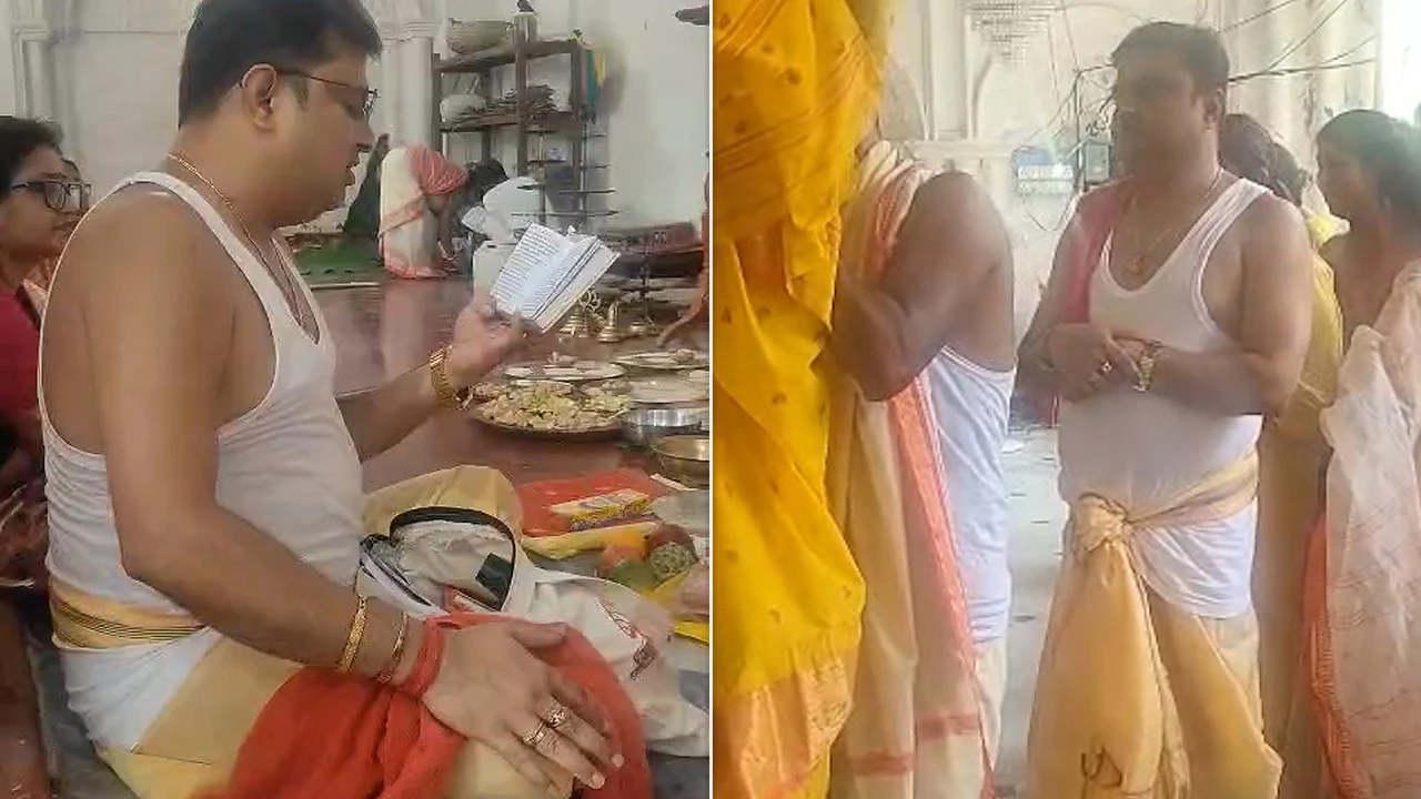 গ্রামের বাড়ির পুজোয় মেতে অভিনেতা বিশ্বনাথ
