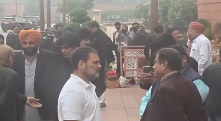 সংসদ চত্বরে কেন্দ্রীয় মন্ত্রী নীতিন গাদকড়ির সঙ্গে দীর্ঘক্ষণ কথা বললেন লোকসভার বিরোধী দলনেতা রাহুল গান্ধী