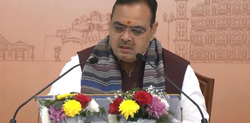 জয়পুরের সভায় বক্তব্য রাখছেন রাজস্থানের মুখ্যমন্ত্রী ভজনলাল শর্মা