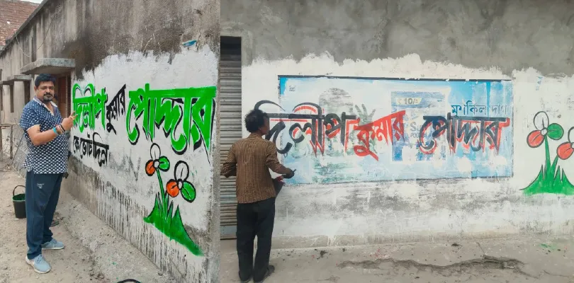দেওয়াল লিখন শুরু হওয়ায় ব্যস্ততা তুঙ্গে, বেশি আয়ের আশায় শিল্পীরা