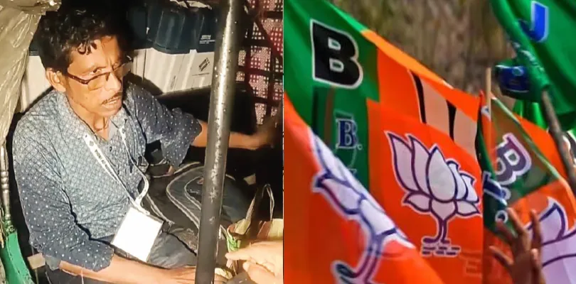 অটোয় ইভিএম, বিক্ষোভ দেখালেন বিজেপি প্রার্থী